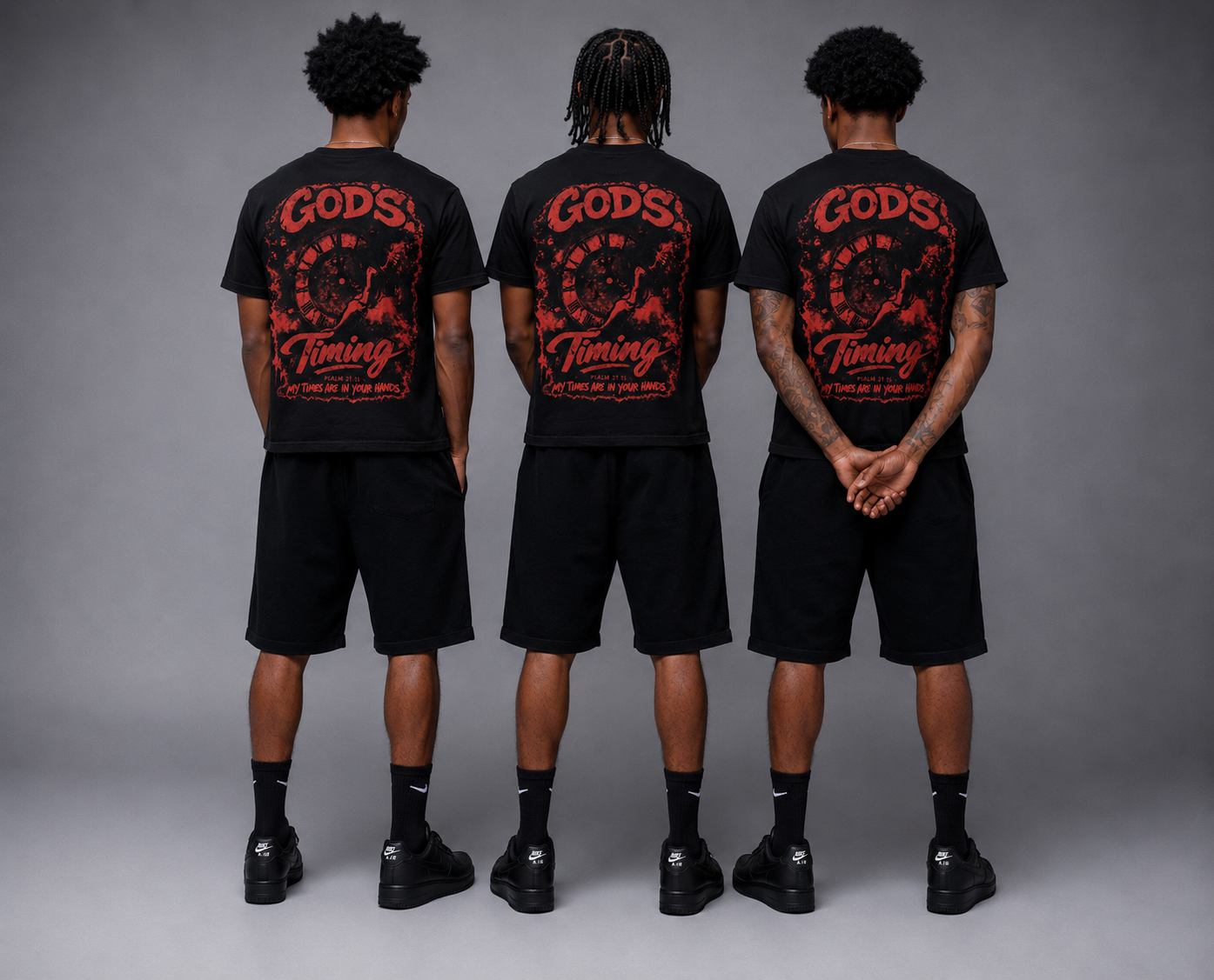 God’s Timing Black & Red Shirts