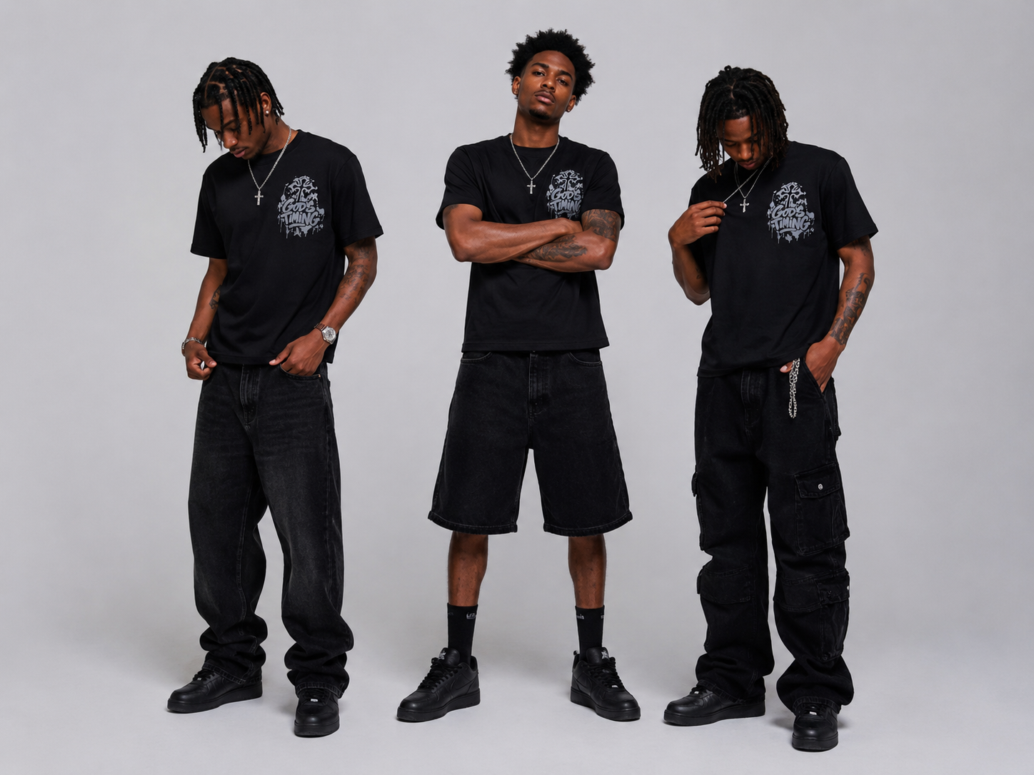 God’s Timing Black And Grey Shirts
