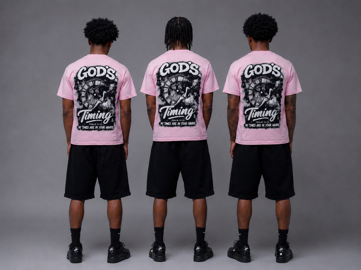 God’s Timing Pink & Black Shirts