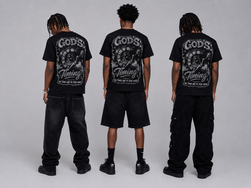 God’s Timing Black And Grey Shirts